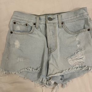 Levi’s jean shorts, light wash with distressed rip look